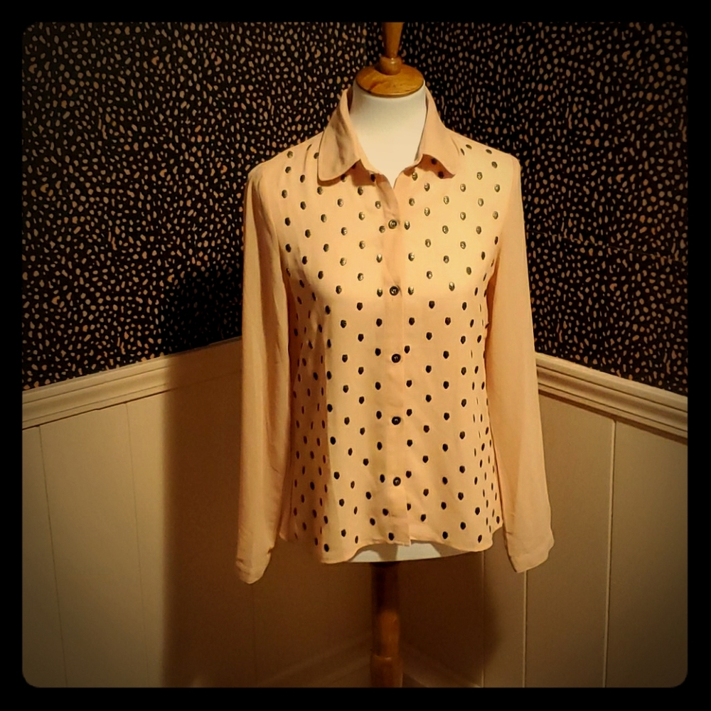 Blush Button-up Blouse With Skull Embellishments
